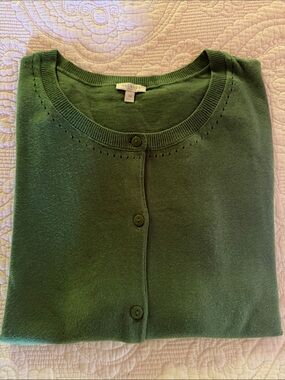 Talbots Forest Green Button-Front Crewneck Cardigan 3X